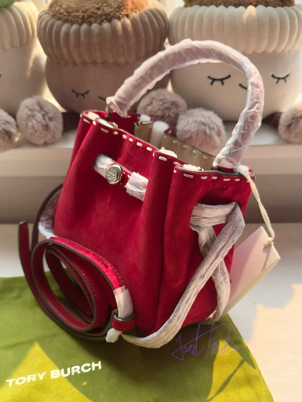 NWT 🍎 Tory Burch Red Mini Romy Suede Bucket Bag